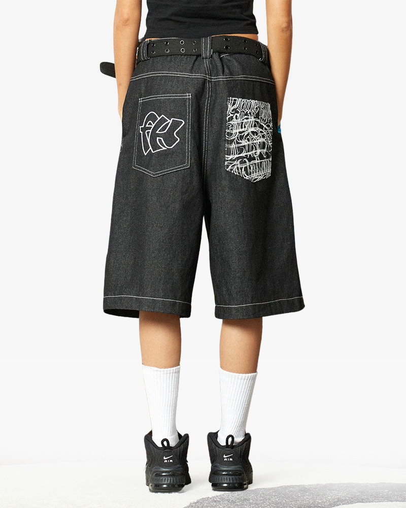 Y2K Grunge Streetwear Denim Shorts - 90S Retro Summer Outfit, Y2K Club & Party Fashion