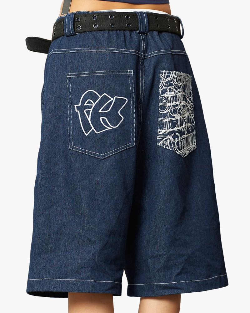 Y2K Grunge Streetwear Denim Shorts - 90S Retro Summer Outfit, Y2K Club & Party Fashion