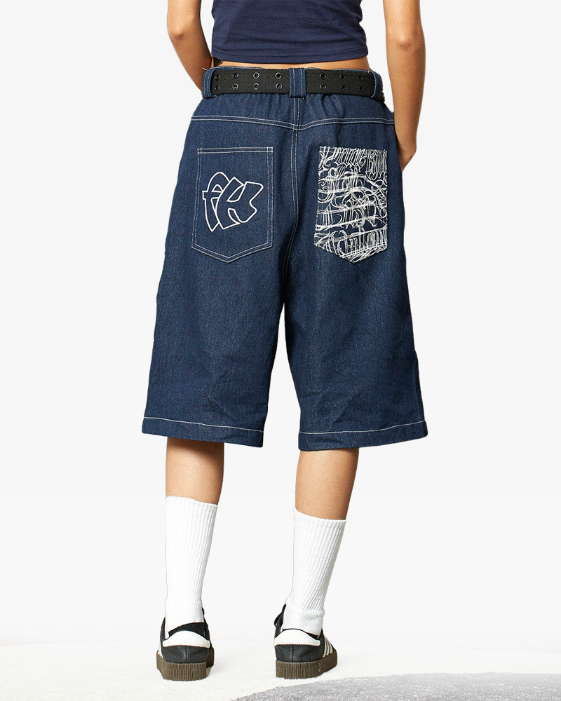Y2K Grunge Streetwear Denim Shorts - 90S Retro Summer Outfit, Y2K Club & Party Fashion