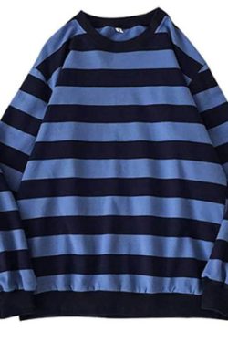 Y2K Grunge Striped Long Sleeve Shirt - Retro 90S Fashion, Summer Y2K Outfits, Pastel Goth Style