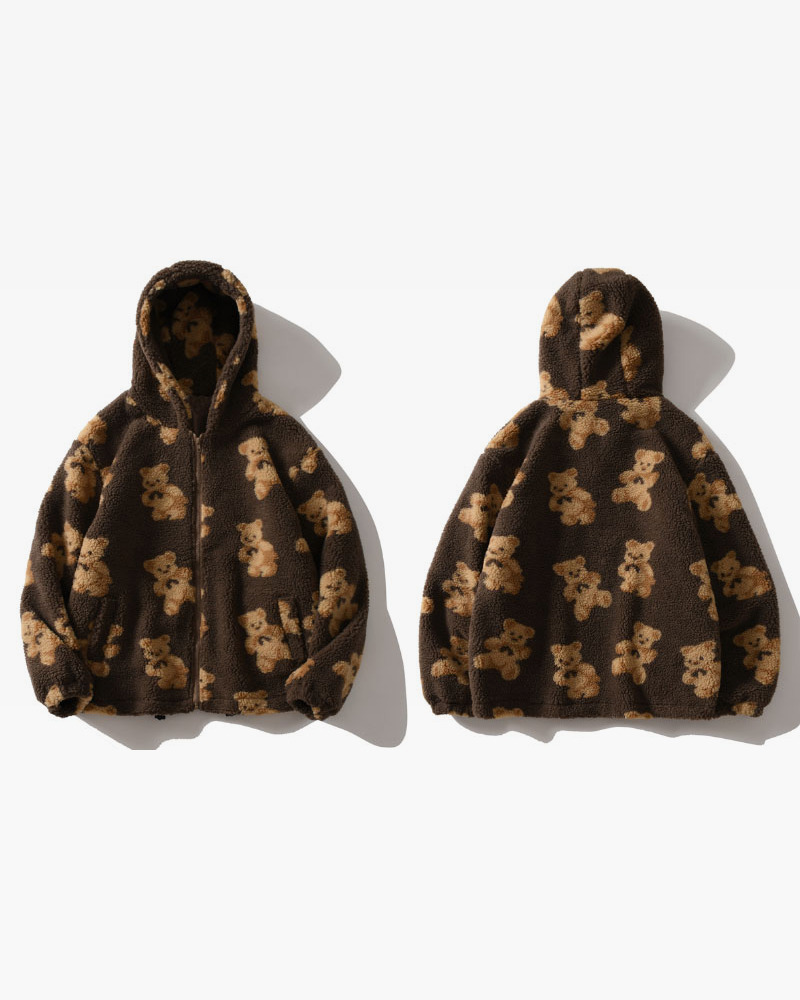 Y2K Grunge Teddy Bear Fleece Jacket - Retro 90S Fashion, Summer Y2K Outfits, Pastel Goth Style