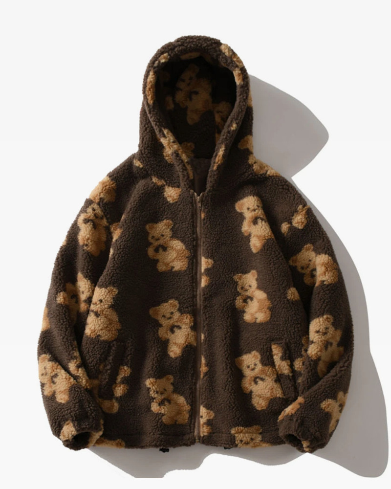 Y2K Grunge Teddy Bear Fleece Jacket - Retro 90S Fashion, Summer Y2K Outfits, Pastel Goth Style