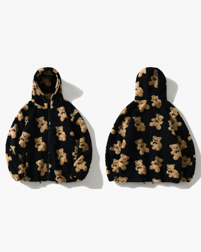 Y2K Grunge Teddy Bear Fleece Jacket - Retro 90S Fashion, Summer Y2K Outfits, Pastel Goth Style