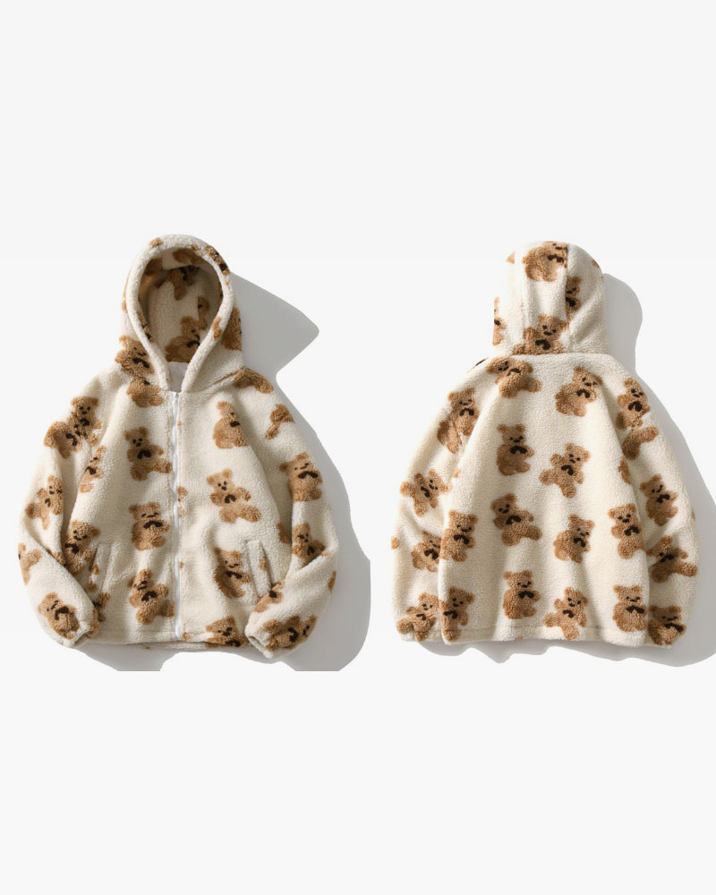 Y2K Grunge Teddy Bear Fleece Jacket - Retro 90S Fashion, Summer Y2K Outfits, Pastel Goth Style