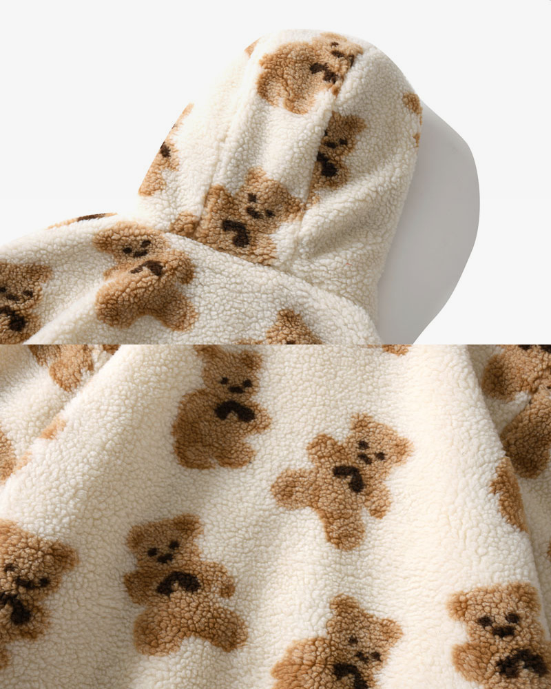 Y2K Grunge Teddy Bear Fleece Jacket - Retro 90S Fashion, Summer Y2K Outfits, Pastel Goth Style