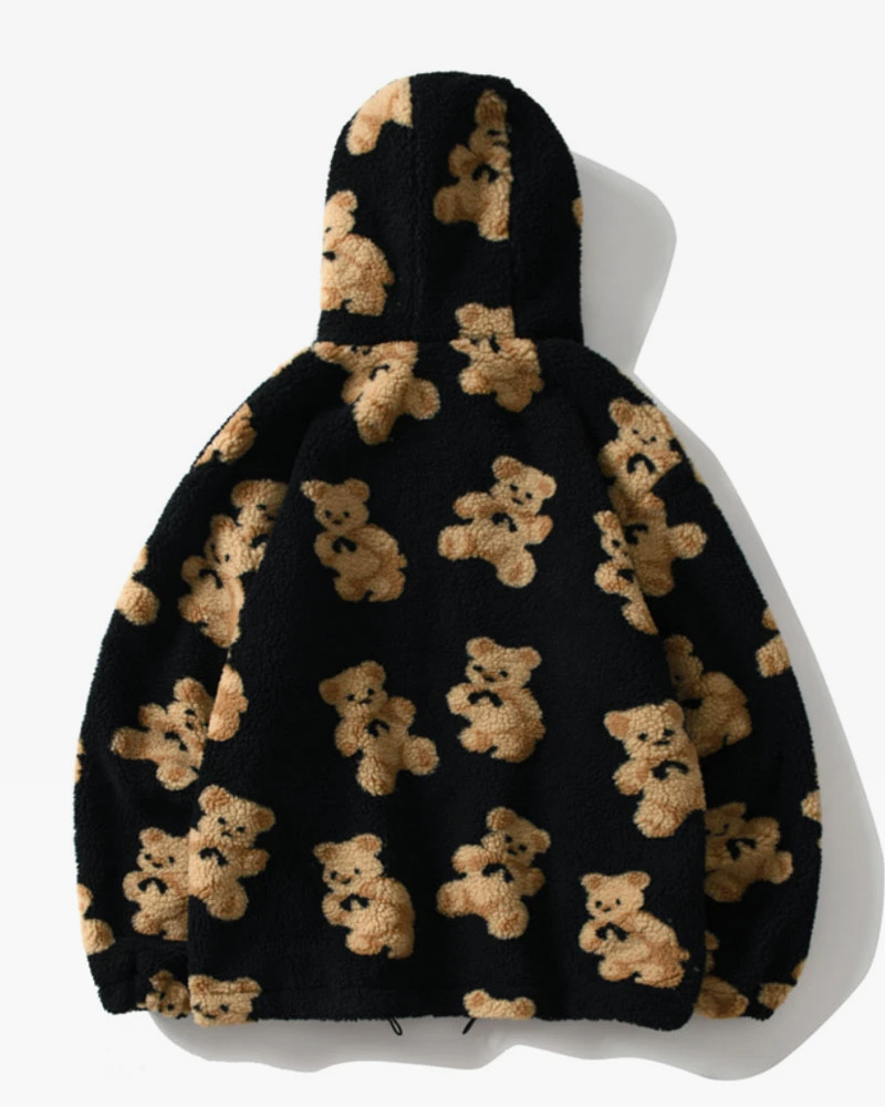 Y2K Grunge Teddy Bear Fleece Jacket - Retro 90S Fashion, Summer Y2K Outfits, Pastel Goth Style