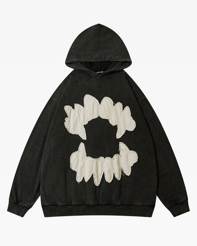 Y2K Grunge Teeth Hoodie - Retro 90S Fashion, Summer Y2K Outfits, Gothic Y2K Style
