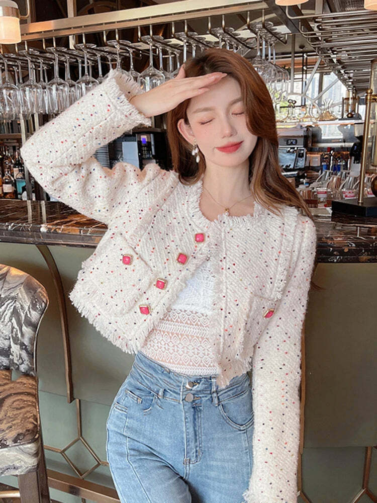 Y2K Grunge Tweed Jacket - French Vintage Short Coat, Elegant Autumn Winter Fashion