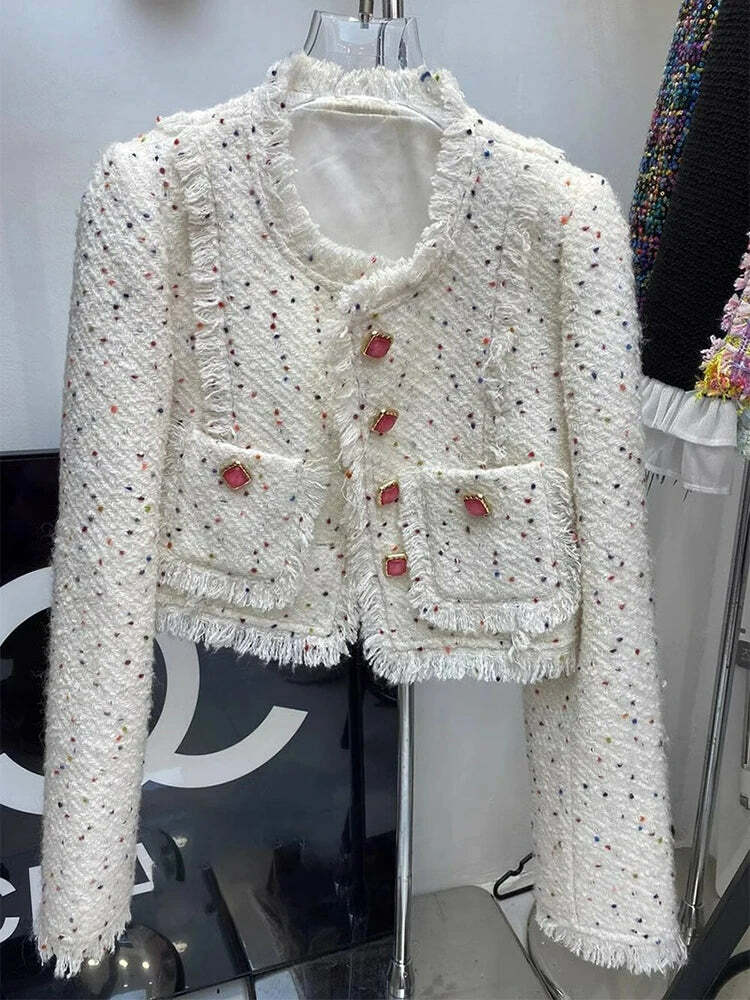 Y2K Grunge Tweed Jacket - French Vintage Short Coat, Elegant Autumn Winter Fashion