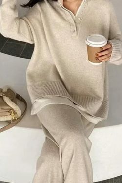 Y2K Grunge Two Piece Skirt Set - Casual Sweater & Wide Leg Pants - Retro 90S Fashion Knitted Suit