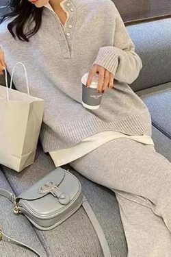 Y2K Grunge Two Piece Skirt Set - Casual Sweater & Wide Leg Pants - Retro 90S Fashion Knitted Suit