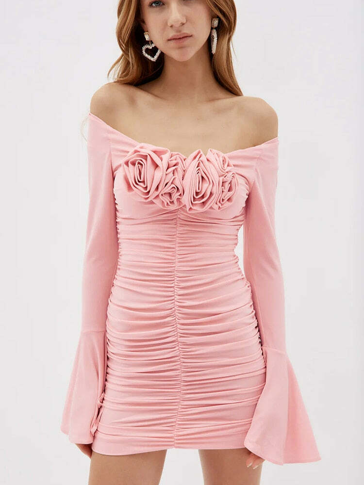 Y2K Grunge Viny Flower Mini Dress - Retro 90S Summer Outfit, Pastel Goth, Y2K Party Fashion