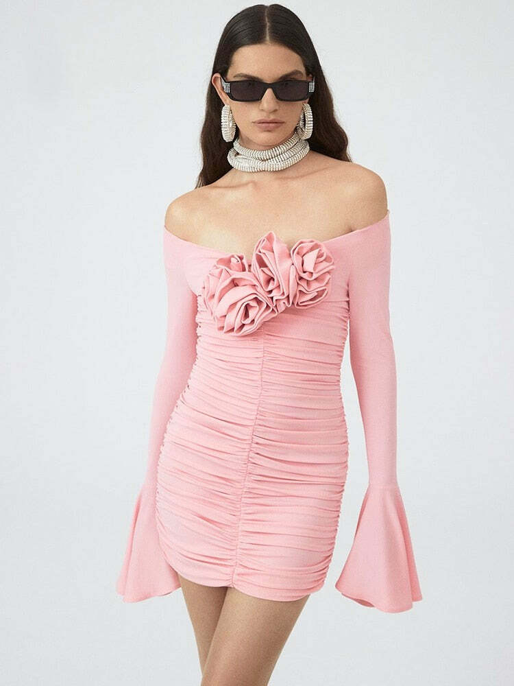 Y2K Grunge Viny Flower Mini Dress - Retro 90S Summer Outfit, Pastel Goth, Y2K Party Fashion