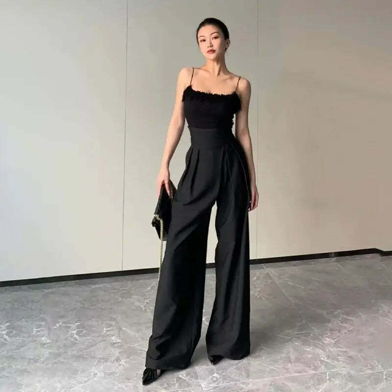 Y2K Grunge Wide-Leg Pants - High Waist, Loose Fit, Retro 90S Style, Casual Black Trousers