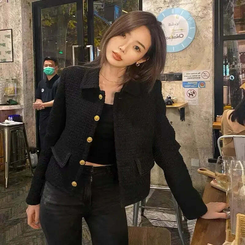 Y2K Grunge Wool Tweed Coat - Elegant Korean Chic Autumn Jacket For Women