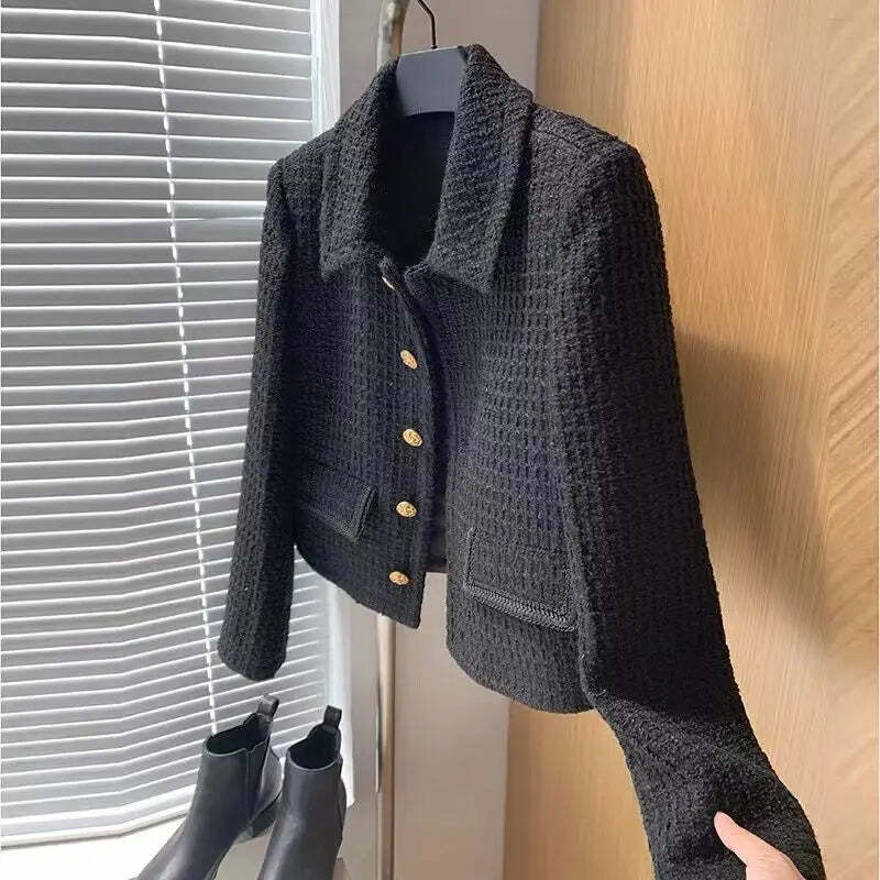 Y2K Grunge Wool Tweed Coat - Elegant Korean Chic Autumn Jacket For Women
