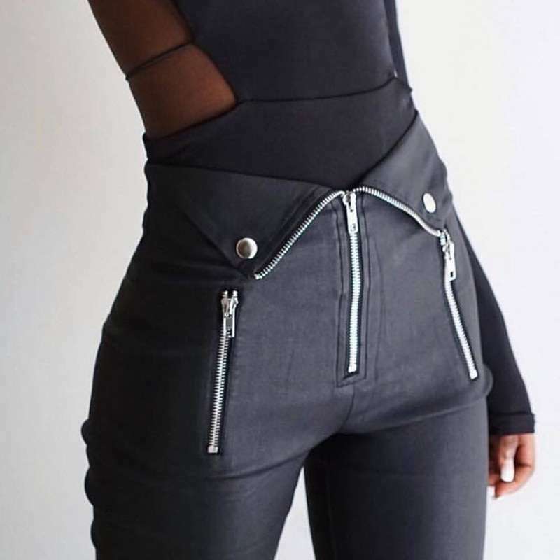 Y2K Grunge Zippered Black Pants - 90S Fashion, Retro Style, Gothic Y2K, Summer Outfits