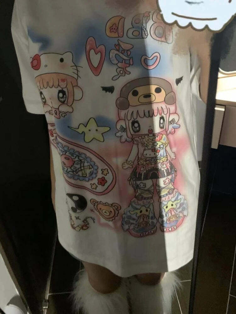 Y2K Harajuku Streetwear T-Shirts Women Kawaii Star Cartoon Print Loose Tees Grunge Summer Tops