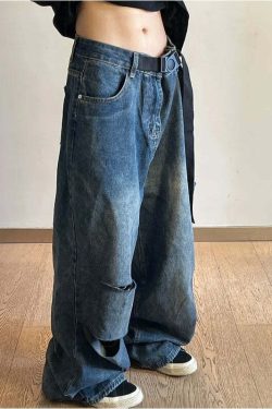 Y2K High Waist Wide Leg Blue Jeans For Women - Vintage 90S Baggy Denim Trousers, Retro Grunge Style