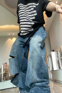 Y2K High Waist Wide Leg Blue Jeans For Women - Vintage 90S Baggy Denim Trousers, Retro Grunge Style