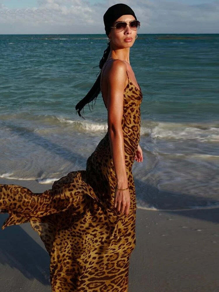 Y2K Leopard Maxi Dress - Retro 90S Grunge Summer Outfit, Y2K Party & Club Fashion