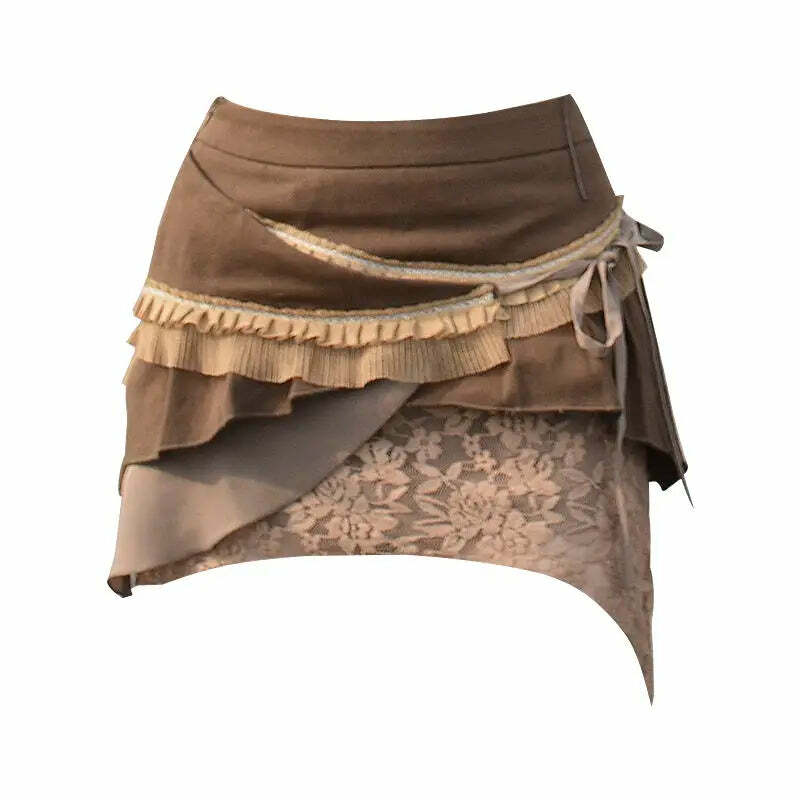 Y2K Low Waist Patchwork Vintage Mini Skirt - Irregular Bandage Lace Streetwear Grunge Outfit