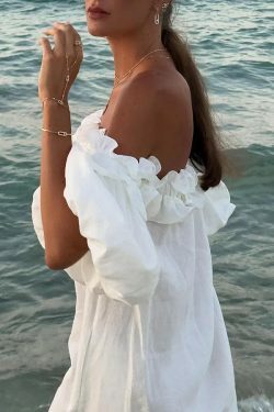 Y2K One Shoulder Ruffle Dress - Summer Casual Solid Slit Long Dress, 90S Grunge Hawaii Vibes