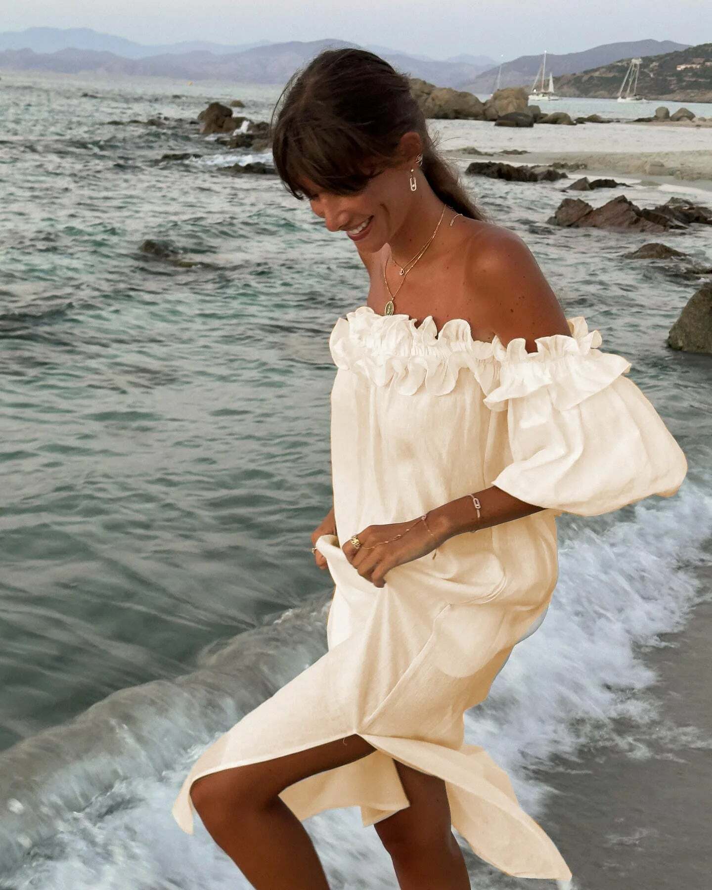 Y2K One Shoulder Ruffle Dress - Summer Casual Solid Slit Long Dress, 90S Grunge Hawaii Vibes