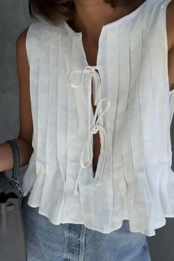 Y2K Pleated Lace-Up Tank Top & Skirt Set - Sleeveless O-Neck Ruffles, Chic Summer Grunge Outfit