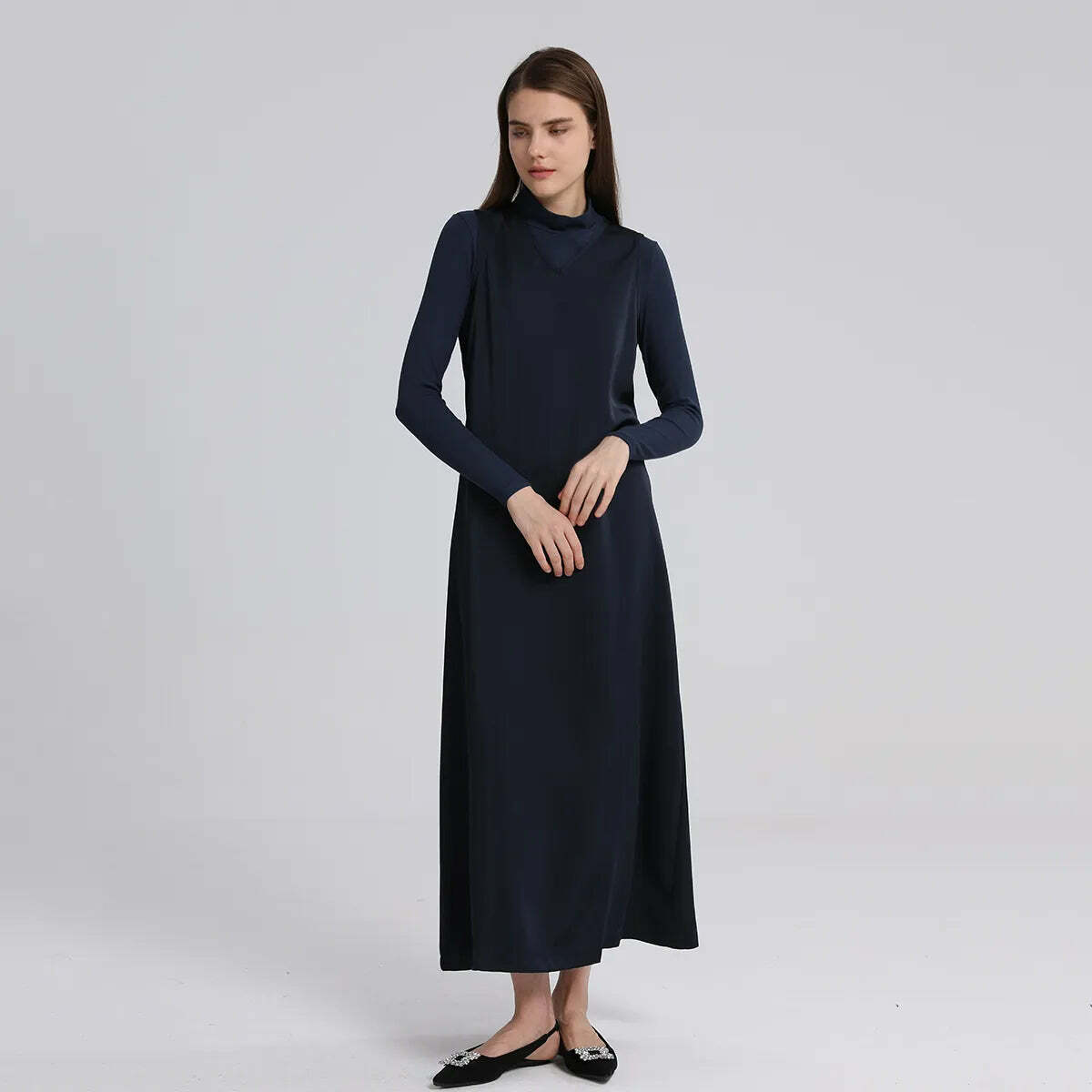 Y2K Satin Maxi Dress & Ribbed Mock Neck Top - 90S Grunge, Retro, Pastel Goth, High Quality
