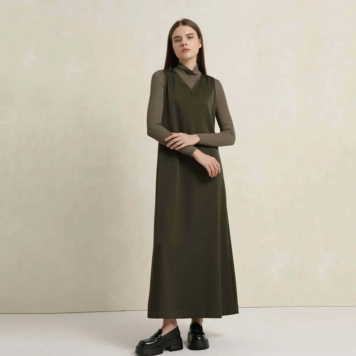 Y2K Satin Maxi Dress & Ribbed Mock Neck Top - 90S Grunge, Retro, Pastel Goth, High Quality