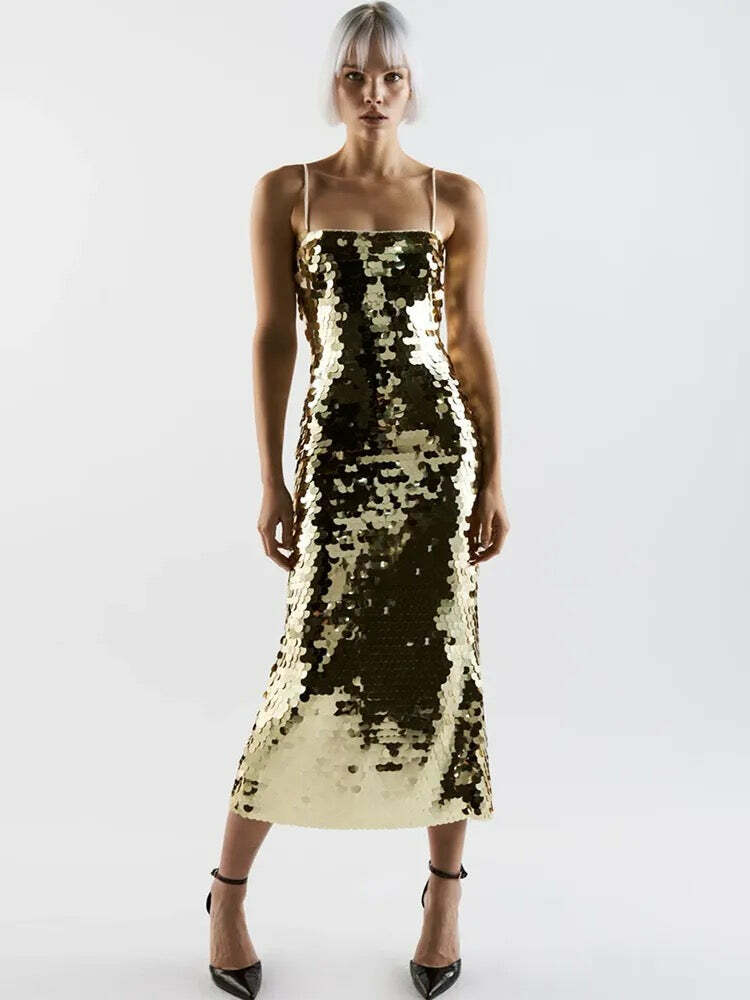 Y2K Sequin Maxi Dress - Retro 90S Grunge, Party & Club Outfits, Summer Y2K Fashion