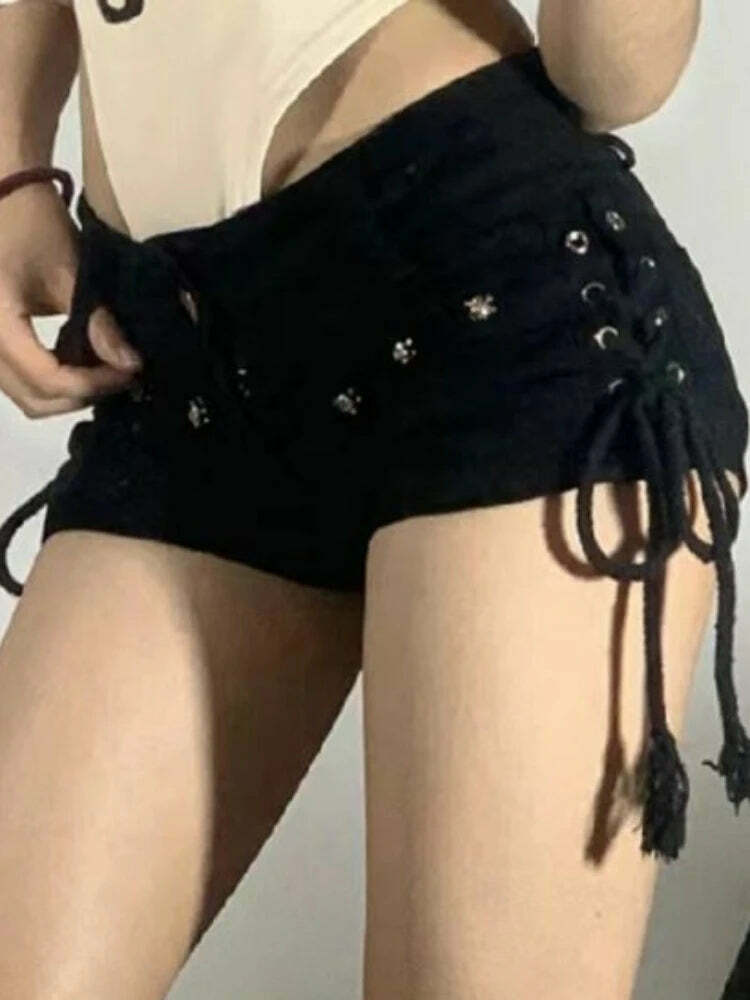 Y2K Sexy Bandage Denim Shorts - Retro 90S Grunge Harajuku Streetwear Punk Gothic Summer Fashion
