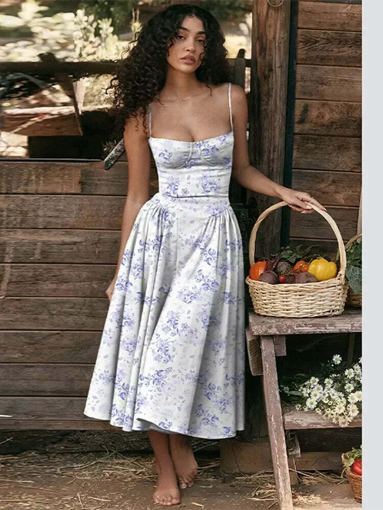 Y2K Sexy Solid Spaghetti Strap Pleated Backless Midi Dress - Elegant Grunge Party Outfit