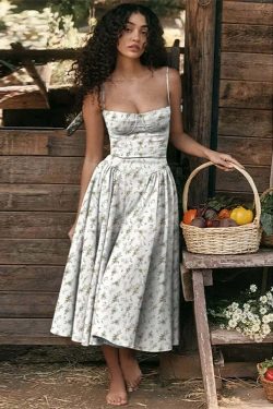 Y2K Sexy Solid Spaghetti Strap Pleated Backless Midi Dress - Elegant Grunge Party Outfit