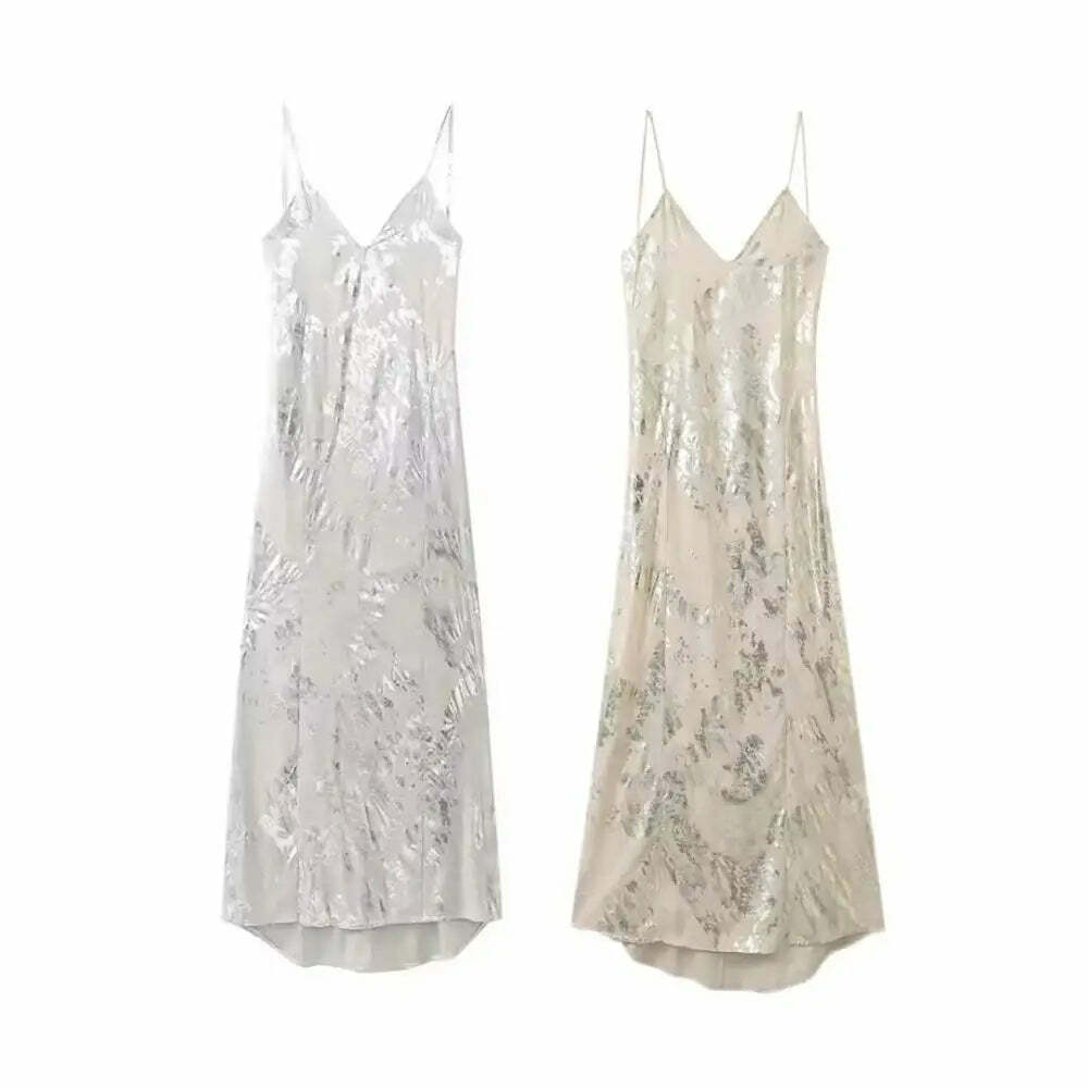 Y2K Sexy Spaghetti Straps Backless Party Dress - 90S Grunge Elegant Metal Long Evening Dress