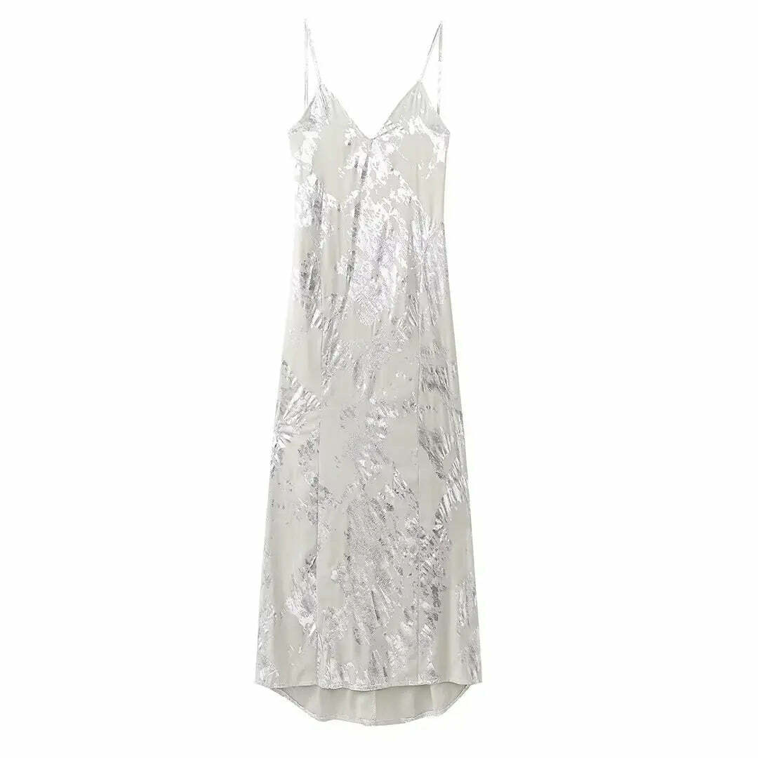 Y2K Sexy Spaghetti Straps Backless Party Dress - 90S Grunge Elegant Metal Long Evening Dress