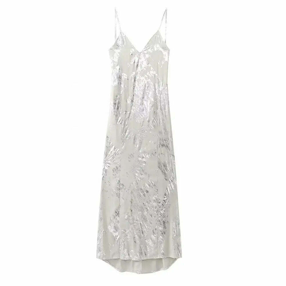Y2K Sexy Spaghetti Straps Backless Party Dress - 90S Grunge Elegant Metal Long Evening Dress