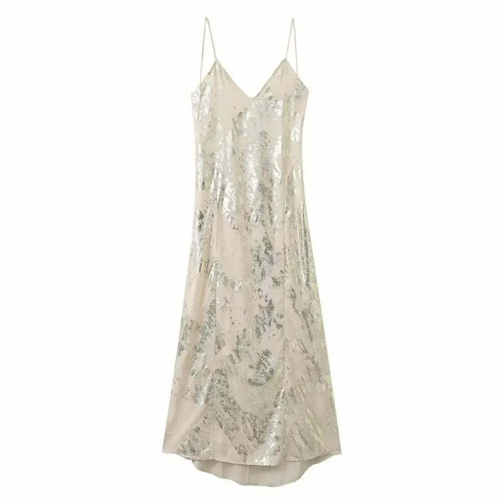 Y2K Sexy Spaghetti Straps Backless Party Dress - 90S Grunge Elegant Metal Long Evening Dress