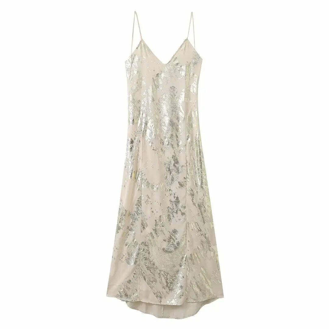 Y2K Sexy Spaghetti Straps Backless Party Dress - 90S Grunge Elegant Metal Long Evening Dress