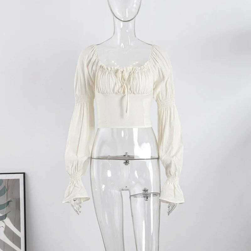 Y2K Slash Neck Top - Bubble Sleeves, Korean Spring Fashion, Casual Grunge Blouse, Retro 90S Style