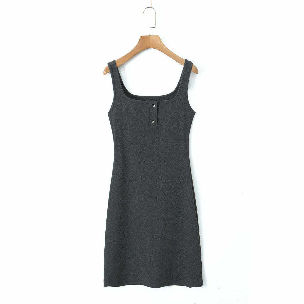 Y2K Square Collar Button-Down Knitted Dress, Slim Waist, French Wide Strap, Summer Grunge Outfit