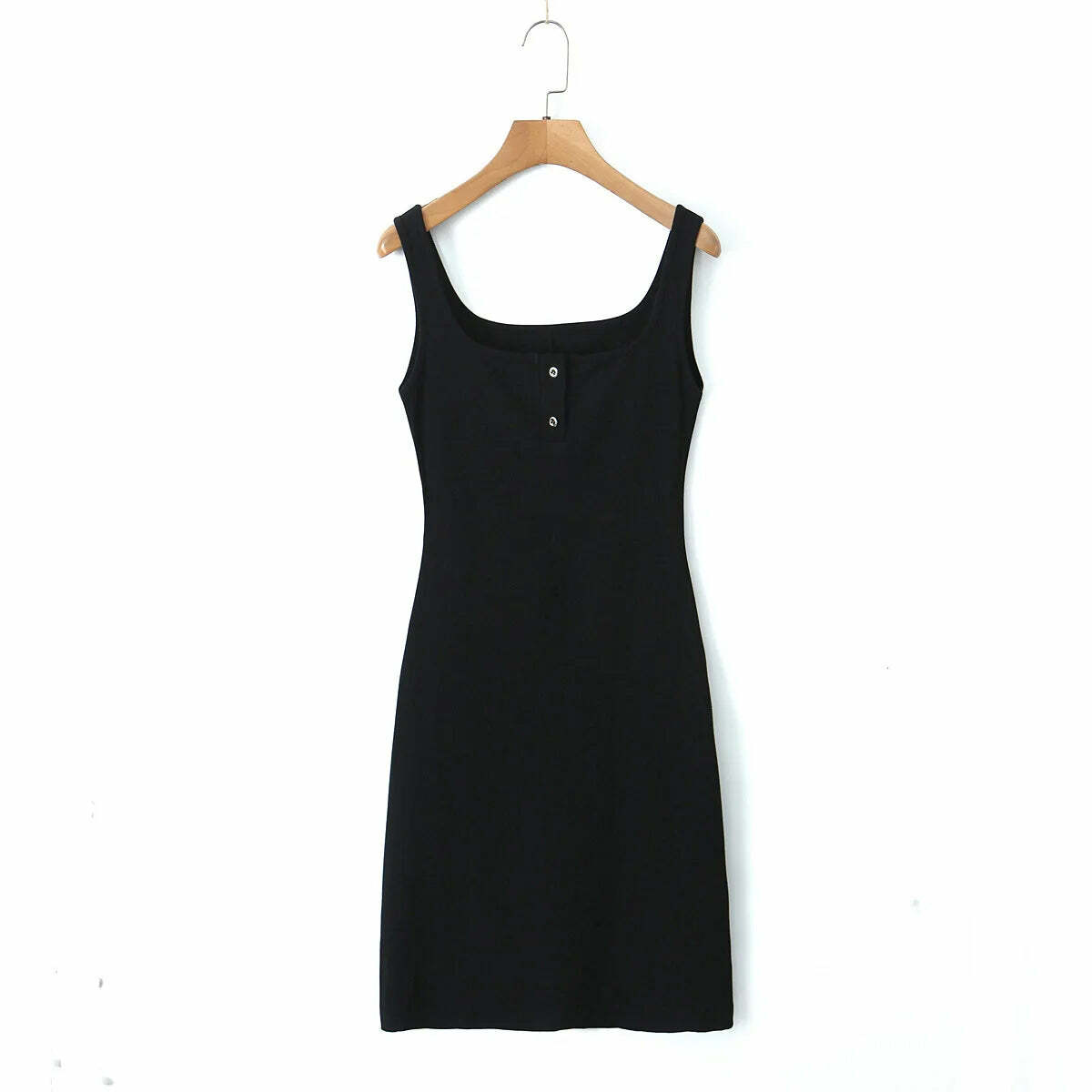 Y2K Square Collar Button-Down Knitted Dress, Slim Waist, French Wide Strap, Summer Grunge Outfit
