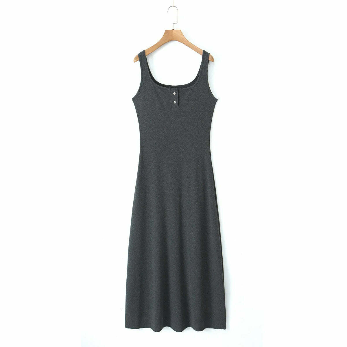 Y2K Square Collar Button-Down Knitted Dress, Slim Waist, French Wide Strap, Summer Grunge Outfit
