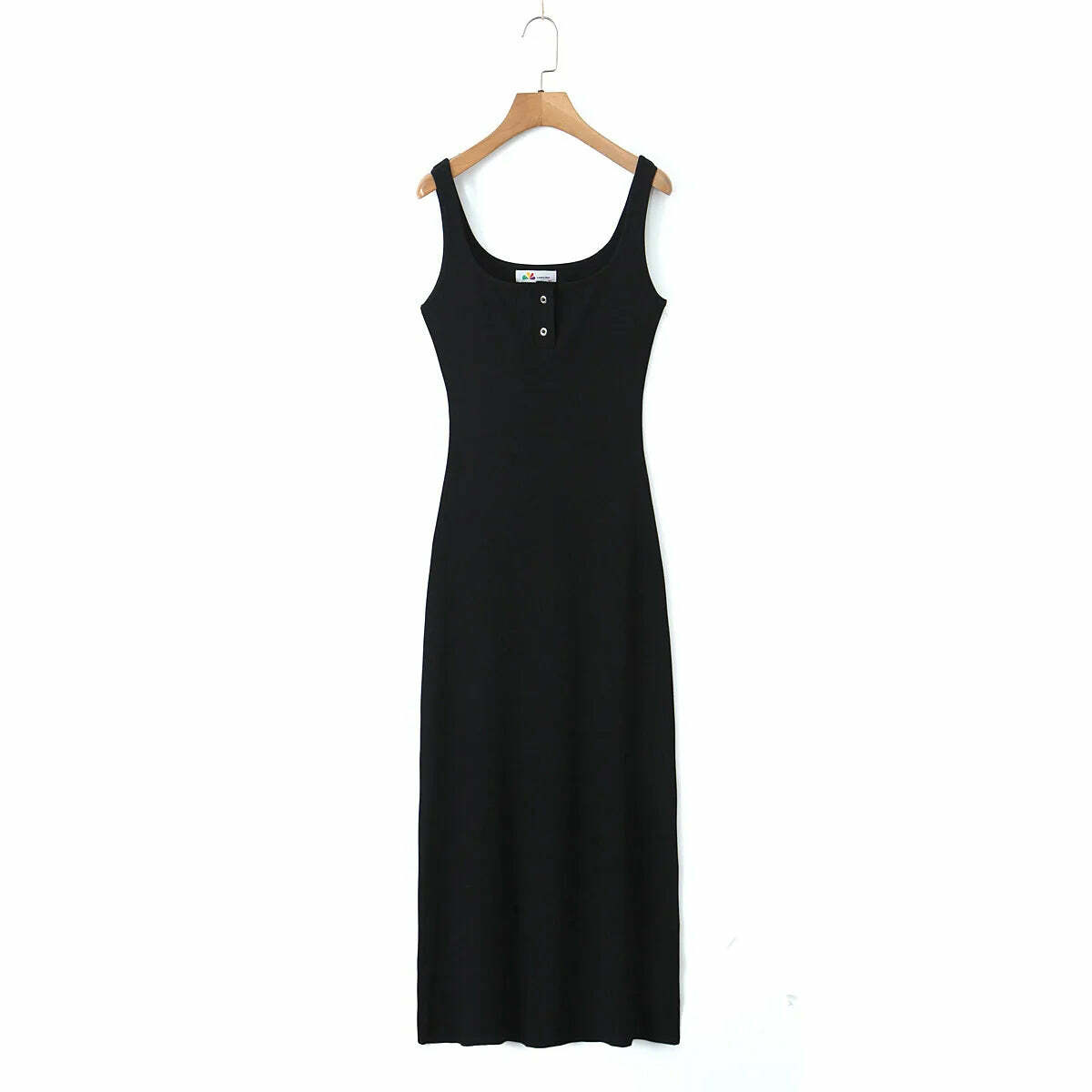 Y2K Square Collar Button-Down Knitted Dress, Slim Waist, French Wide Strap, Summer Grunge Outfit