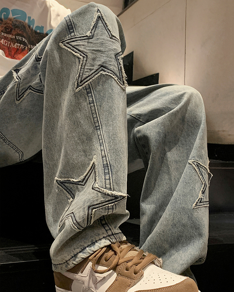 Y2K Star Embroidered Jeans - 90S Grunge, Retro Summer, Pastel Goth, Hip Hop Fashion