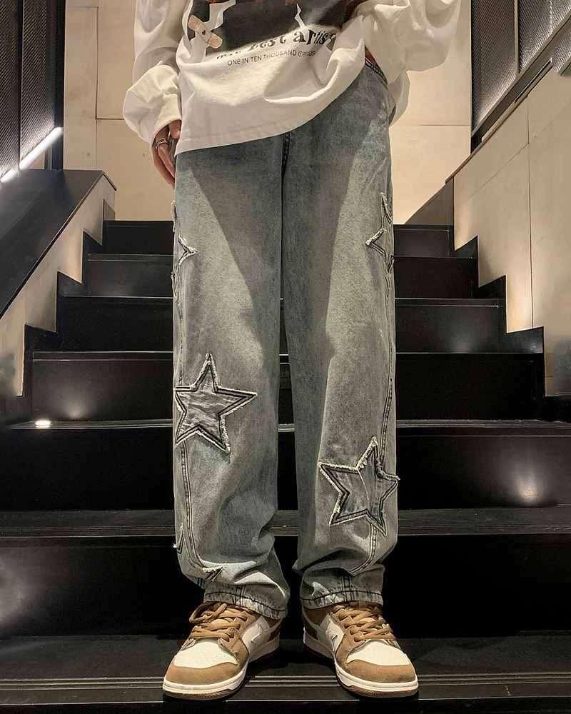 Y2K Star Embroidered Jeans - 90S Grunge, Retro Summer, Pastel Goth, Hip Hop Fashion