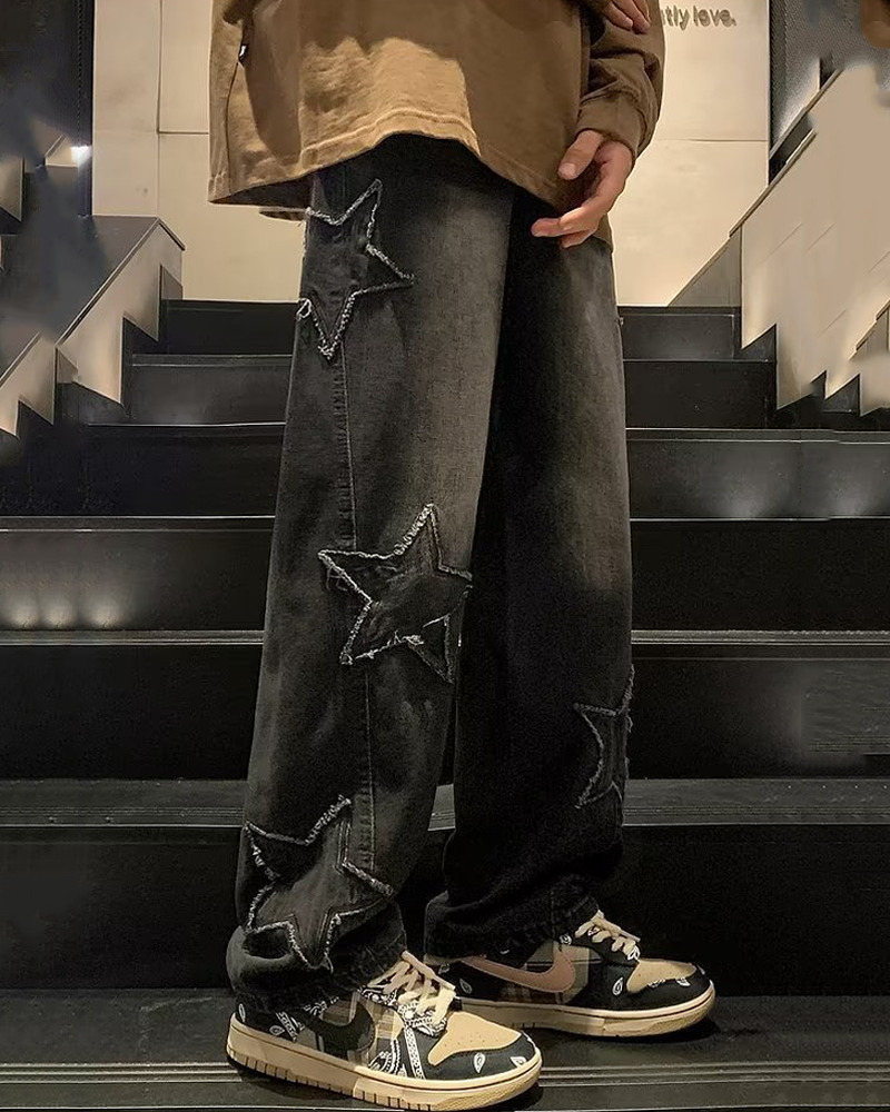 Y2K Star Embroidered Jeans - 90S Grunge, Retro Summer, Pastel Goth, Hip Hop Fashion
