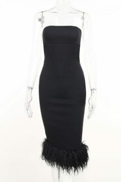 Y2K Strapless Feather Dress - Retro 90S Grunge, Summer Party, Club Outfit, Popstar Vibes