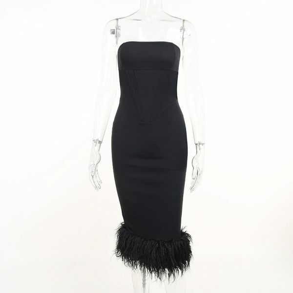 Y2K Strapless Feather Dress - Retro 90S Grunge, Summer Party, Club Outfit, Popstar Vibes